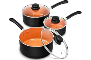 MICHELANGELO Nonstick Sauce Pan Set with Lid, 1QT&2QT&3QT Ceramic Copper Saucepan Set, Non Toxic Sauce Pots for Cooking, Mult