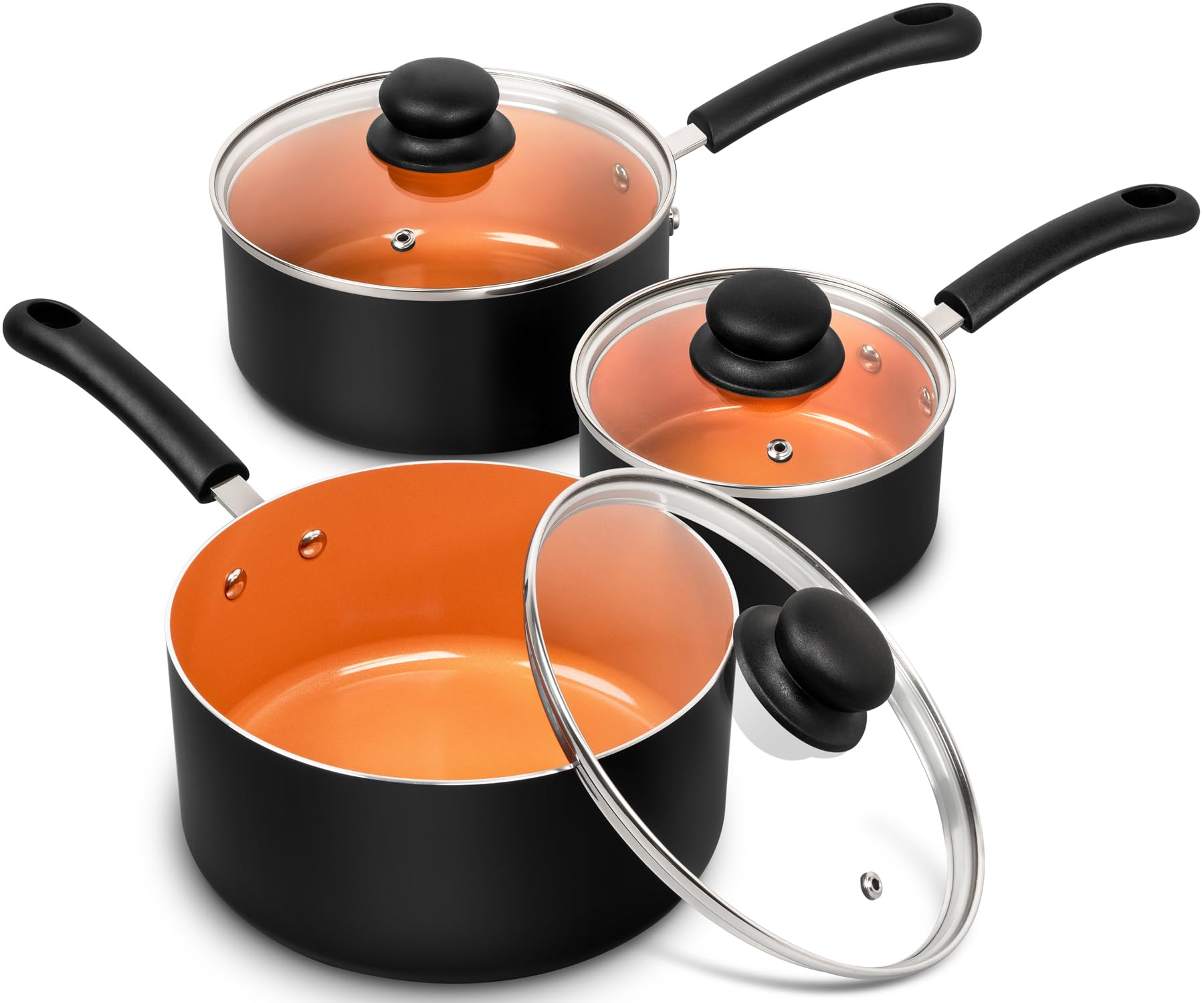 Photo 1 of ** SOLD AS IS NO REFUND/RETURN ** SEE COMMENTS!
MICHELANGELO Nonstick Sauce Pan with Lid 1QT, 2QT & 3QT, Ceramic Saucepan Set, Copper Sauce pans, Non-Toxic Saucepan, Multipurpose Cooking Pots Set For Home Kitchen, Compatible induction