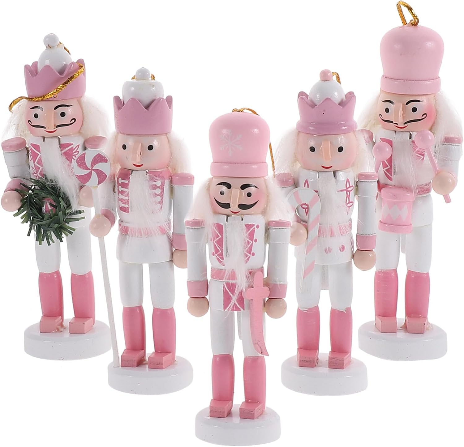 Nutcrackers - IMIKEYA Christmas Nutcracker Figure: 5PCS Pink Wooden Nutcracker Hanging Christmas Nutcracker Ornament Nutcracker Christmas Decoration Nutcracker Ornament Christmas Decor