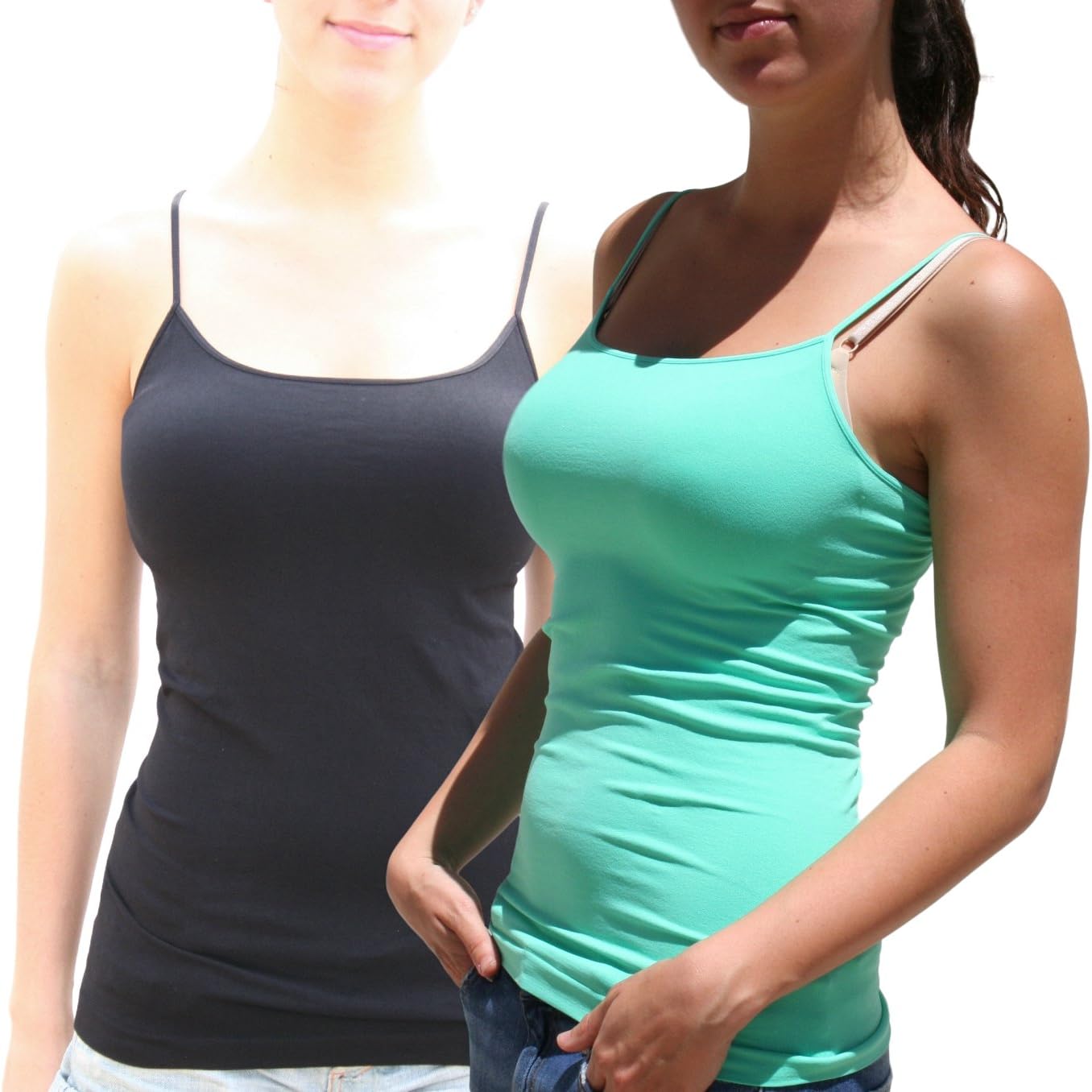 Blue 55 Women's Smooth Seamless Long Basic Spaghetti Straps Tank Top Cami