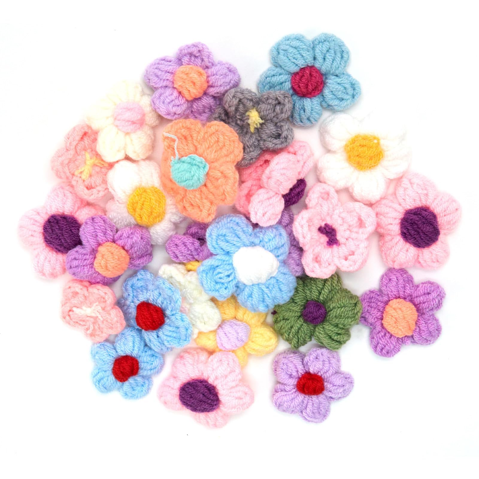 Photo 1 of PCS Colorful Mixed Crochet Flowers Sew Iron On Patches Handmade for DIY Hair Clothes Party Decor Crafts