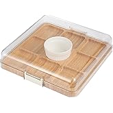 YANG Charcuterie Board with Lid, Divided Bamboo Serving Tray with Leak-Proof Locking Lid, Serving Platter for Party Appetizer Cheese Snack Gift Ready (9 Compartments,Square)