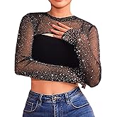 JAKAWIN Women’s Sheer Mesh Bolero Black Glitter Shrug