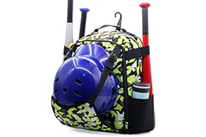 ZOEA Youth Baseball Bat Bag Backpack, T-Ball & Softball Equipment & Gear for Youth, Large Capacity Holds 2 Bats, Helmet, Gloves, Cleats, Helmet Holder and Includes Fence Hook