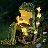 Solar Miniature Frog Garden Statues - Christmas Decorations Gift Frogs Statue Decor, Art Outdoor Figurine Lights for Patio Yard Balcony Lawn, Unique Housewarming Birthday Gifts for Women Mom Family