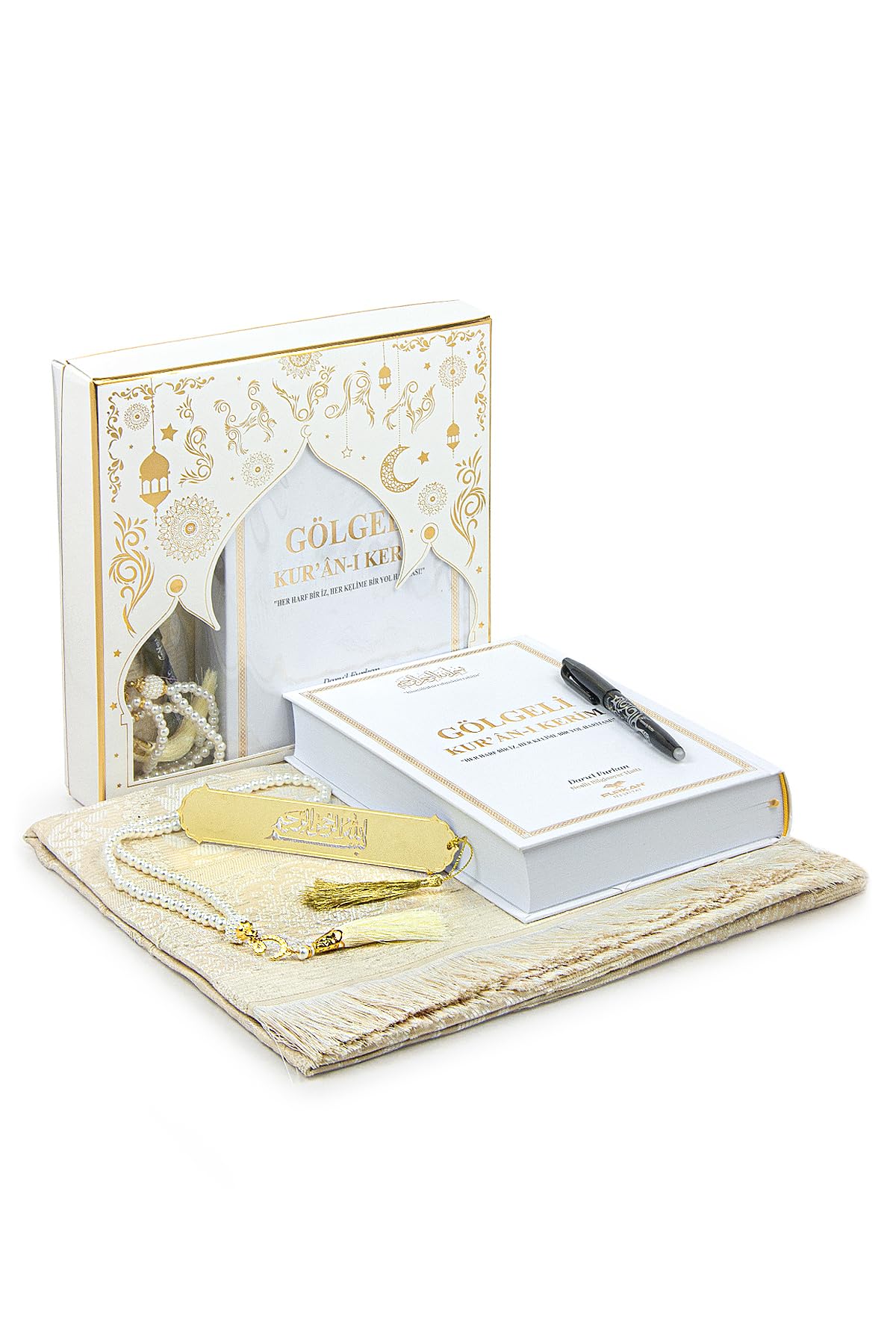 ihvan online, The Holy Qur'an Arabic Practice with Erasable Pen, The study Noble Quran for Memorizers, Prayer Gift Set for Men & Women, Muslim Prayer Rug, Beads Taasbih, Praying Mat,White