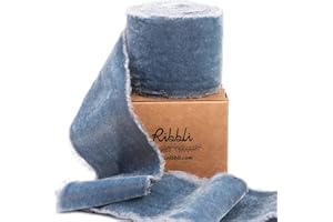 Ribbli Dusty Blue Velvet Ribbon 2 Inch Handmade Frayed Vintage Christmas Ribbon for Gift Wrapping Christmas Tree Ornament Wreath Craft Home Decor -3 Yards