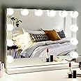 M MIVONDA Vanity Mirror with Lights, Lighted Makeup Hollywood Mirror with Dimmable 3 Color Lights LED Bulbs for Desk and Wall, Mirrors with Plug-in and USB Charger for Bedroom