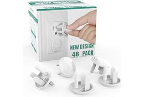 GRENFU Outlet Covers with Hidden Pull Handle (48 Pack) Upgraded Round 3-Prong Outlet Plug Covers Durable Insulation Material Power Outlet Covers White Socket Covers Baby Proofing Electrical Outlet Protectors