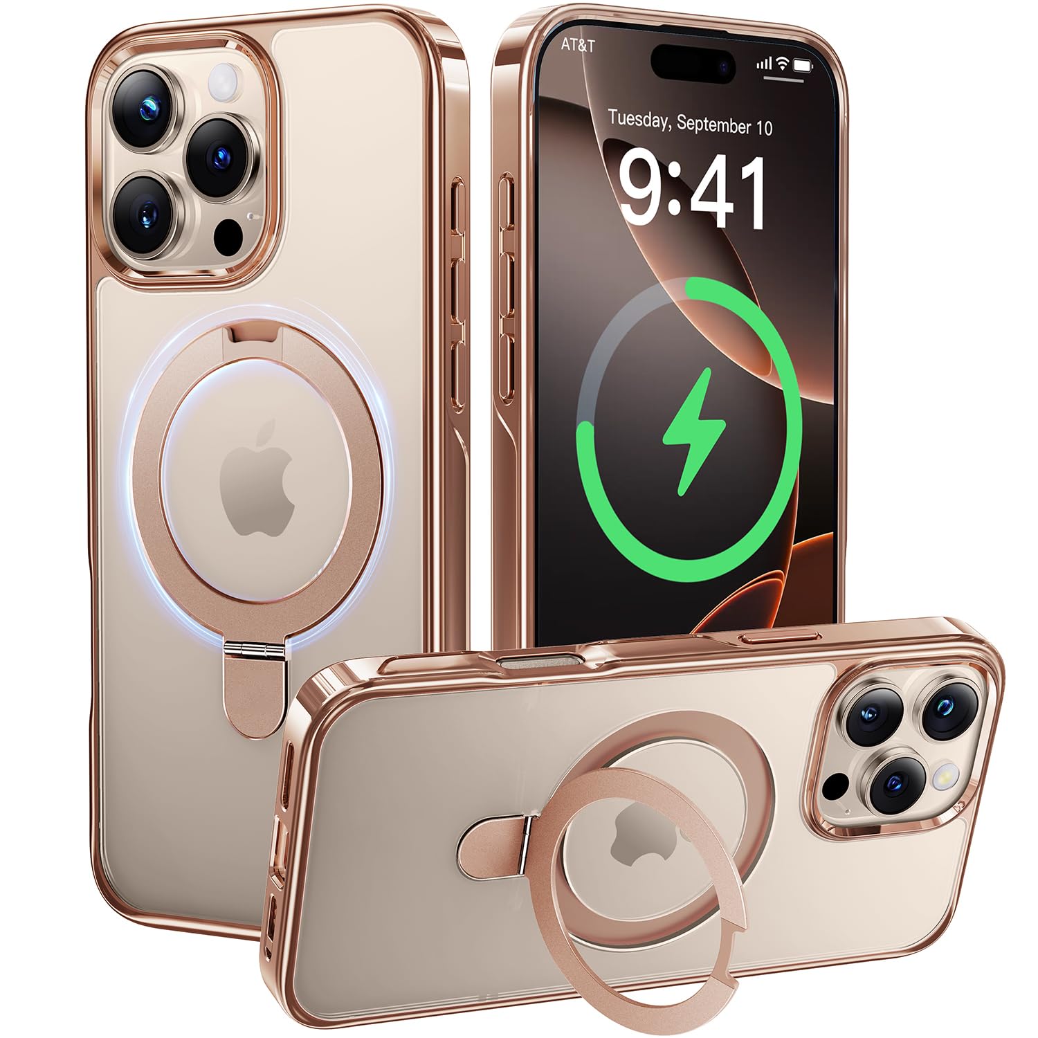 Photo 1 of Alphex Desert Titanium for Magnetic iPhone 16 Pro Max Case with Invisible Stand, Polished Titanium Match for iPhone, 16FT Military Drop Protection, Shockproof Phone Ring Slim Cover 6.9 inch, Gold