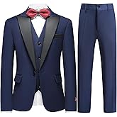 Boys Suits 3 Piece Slim Fit Formal Set One Button Solid Tuxedo Jacket Vest Pant for Kids Prom Wedding 4-16 Years Peak Lapel