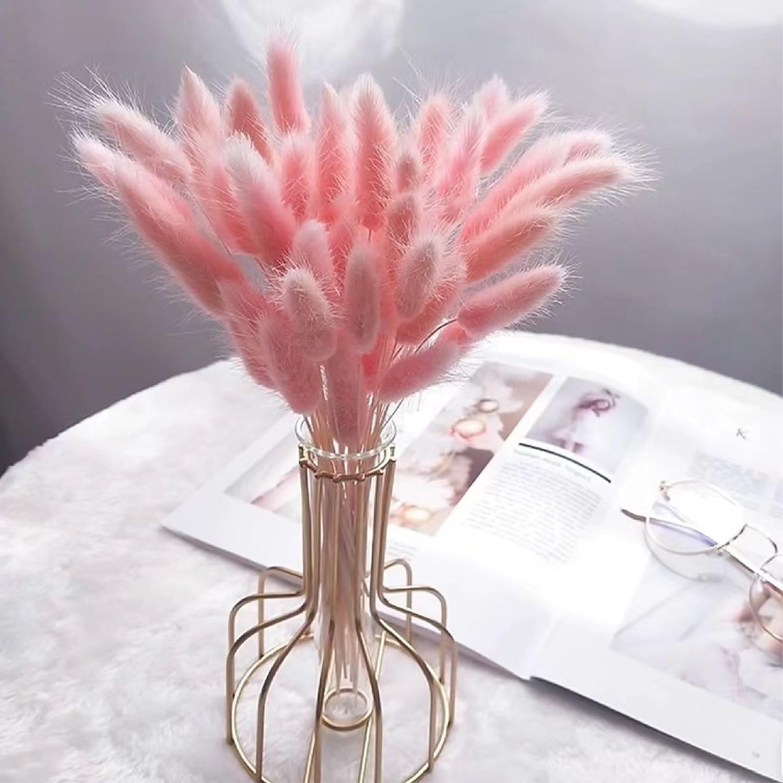 Bunny Tails Dried Flowers Pampas Grass Home Decor Dried Flowers for Cakes Vases, Rabbit Tails Dried Grasses Bouquet 50Pcs Pink Dried Flowers Table Decoration Room — image 1
