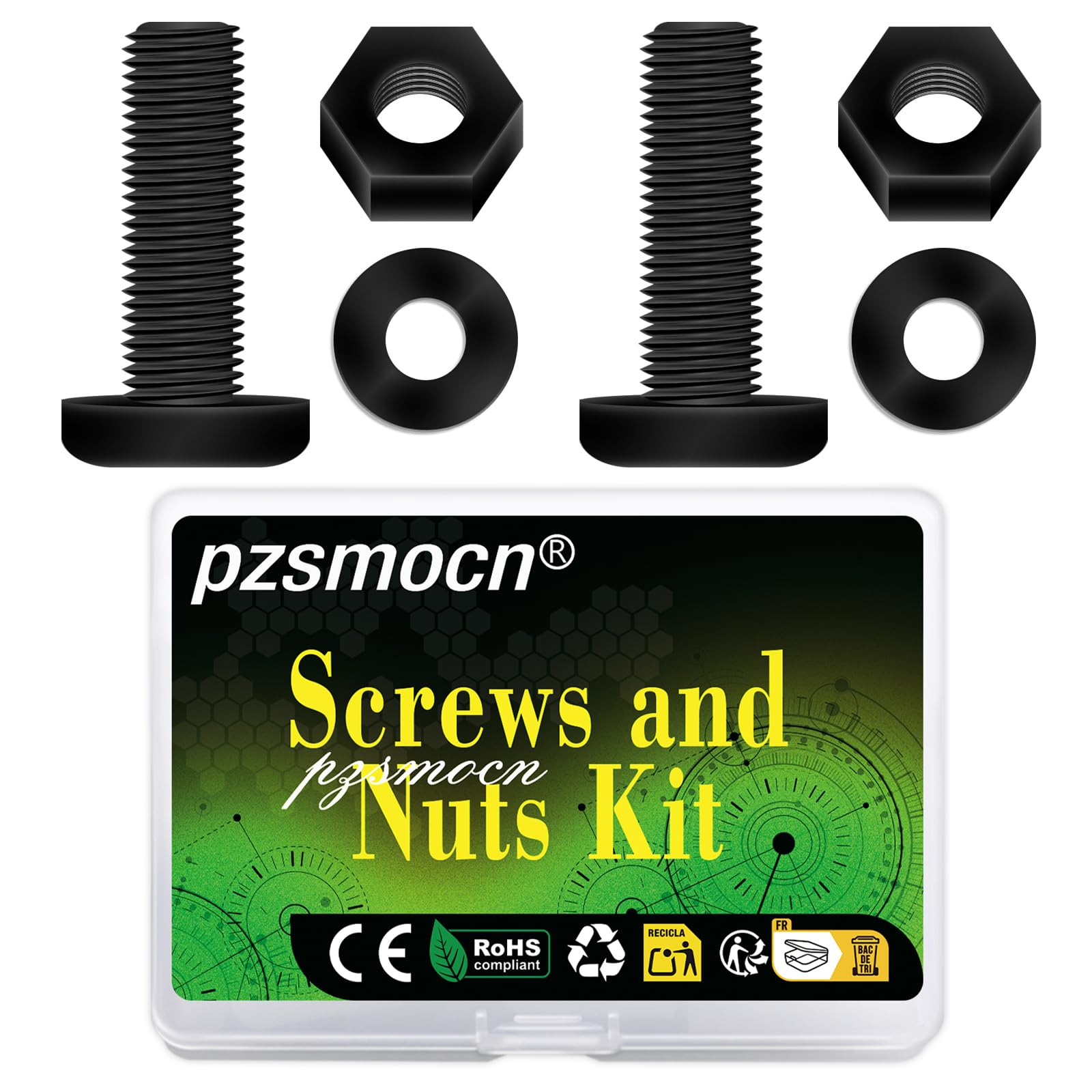 Pzsmocn 90 Pieces/30 Sets M8*30 mm Plastic Black Nylon Cross Round Head Screw Hexagonal Nut Combination Kit, with Insulating Washers, Standard Size, For DIY and Electronic Assembly. — image 1