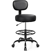 Brick Attic Drafting Chair with Backrest – Adjustable Foot Rest Rolling Stool with Wheels, PU Leather Swivel Stool for Office Spa Studio Lab Counter Salon Home Work Bar Kitchen Shop(Black)