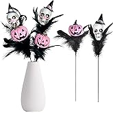 LUCOSIU 4PCS Halloween Decoration Pumpkin Artificial Floral Picks, Pink Pumpkin Skull Feather Halloween Branches Decorations for Vase Home Indoor Party Décor