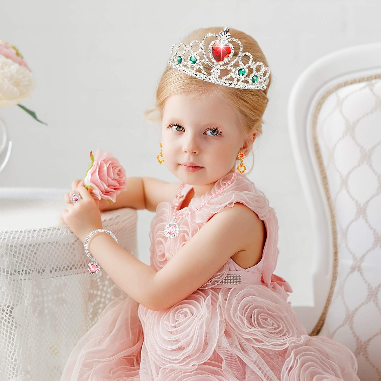Princess Jewelry Boutique Dress Up and Elegant Shoe(4 Pairs of Girls Heels Shoes),Role Play Fashion Accessories of Crowns, Necklaces, Bracelets, Rings,Girls Beauty Gift Toys for Age 2 3 4 5 6 Year Old: Toys & Games