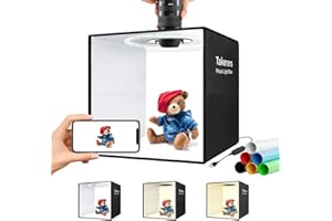 Takerers 12"x12"x12" Photo Studio Light Box Photography Booth with 120 LEDs, 3000-5700k Adjustable, 6 Color Backdrops, Dimmable Folding Shooting Tents for Product