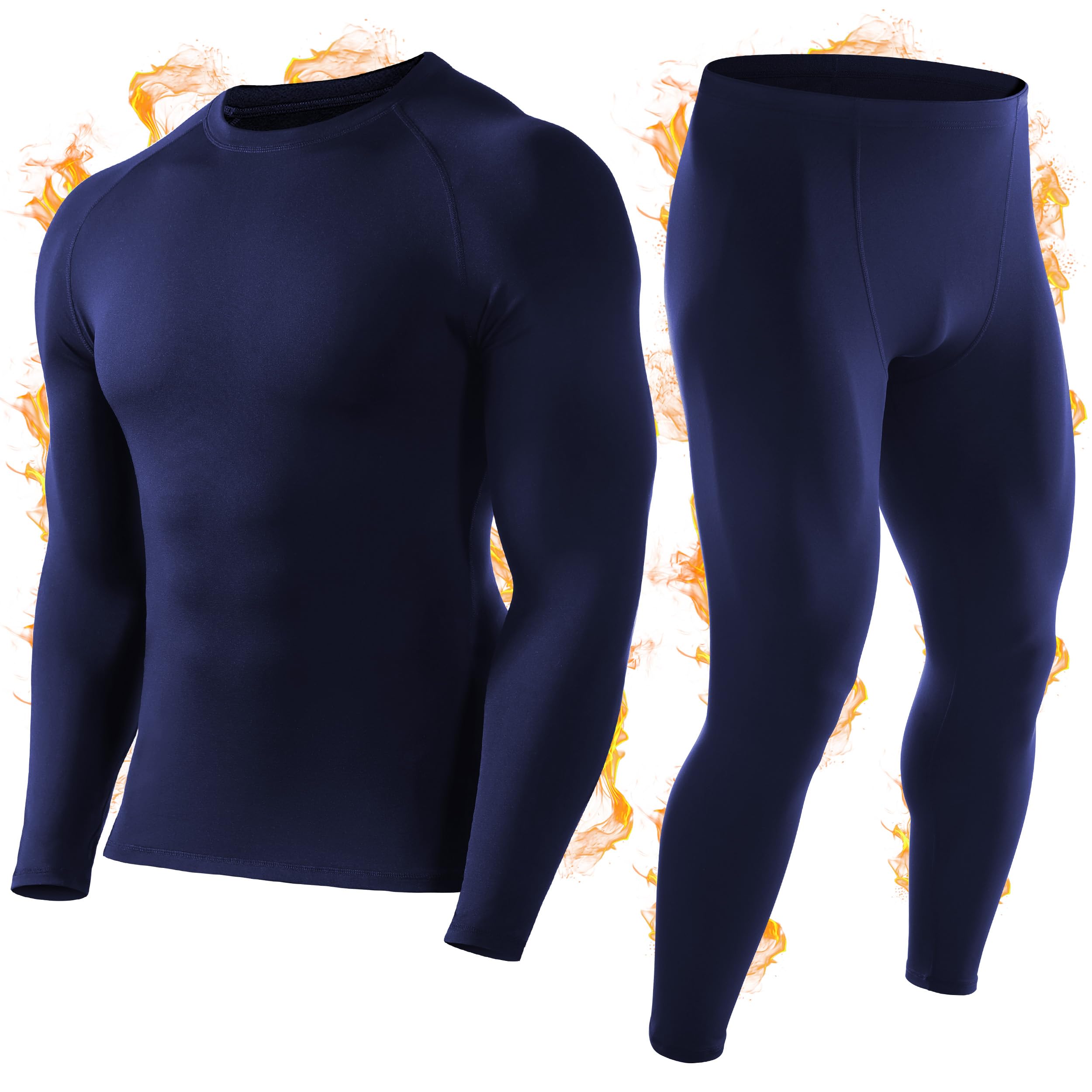 View 1 of ** BLACK 2XL*
Roadbox Thermal Long Johns for Men - Fleece Lined Thermals Underwear Set, Extreme Cold Skiing Hunting Thermal Long Sleeve Shirts and Pants Blue