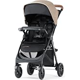 Chicco Bravino Plus Lightweight Compact Stroller w/Lie-Flat Pramette Seat | Click-In Attachment for Chicco Infant Car Seats, UPF 50+ Canopy w/ Visors, 4-Wheel Suspension, 1-Hand Fold, Oat