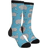 Yrassio Hippopotamus Family Cute Hippo Novelty Crew Socks Casual Crazy Funny Dress Socks For Women Men Teens Gift