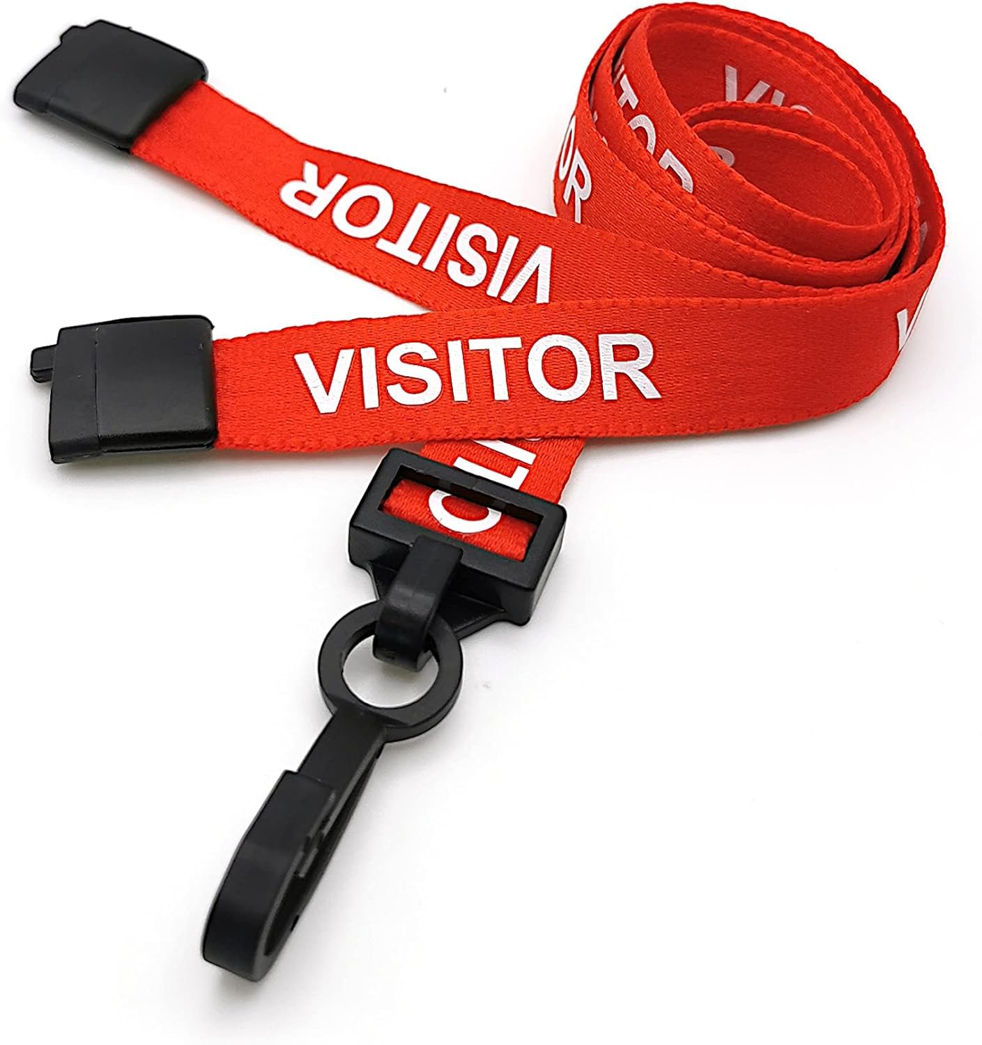 PCL Media ltd® Visitor Lanyards Red Plastic Clip (Pack of 100) Printed Visitor Lanyards with Safety Breakaway Clip