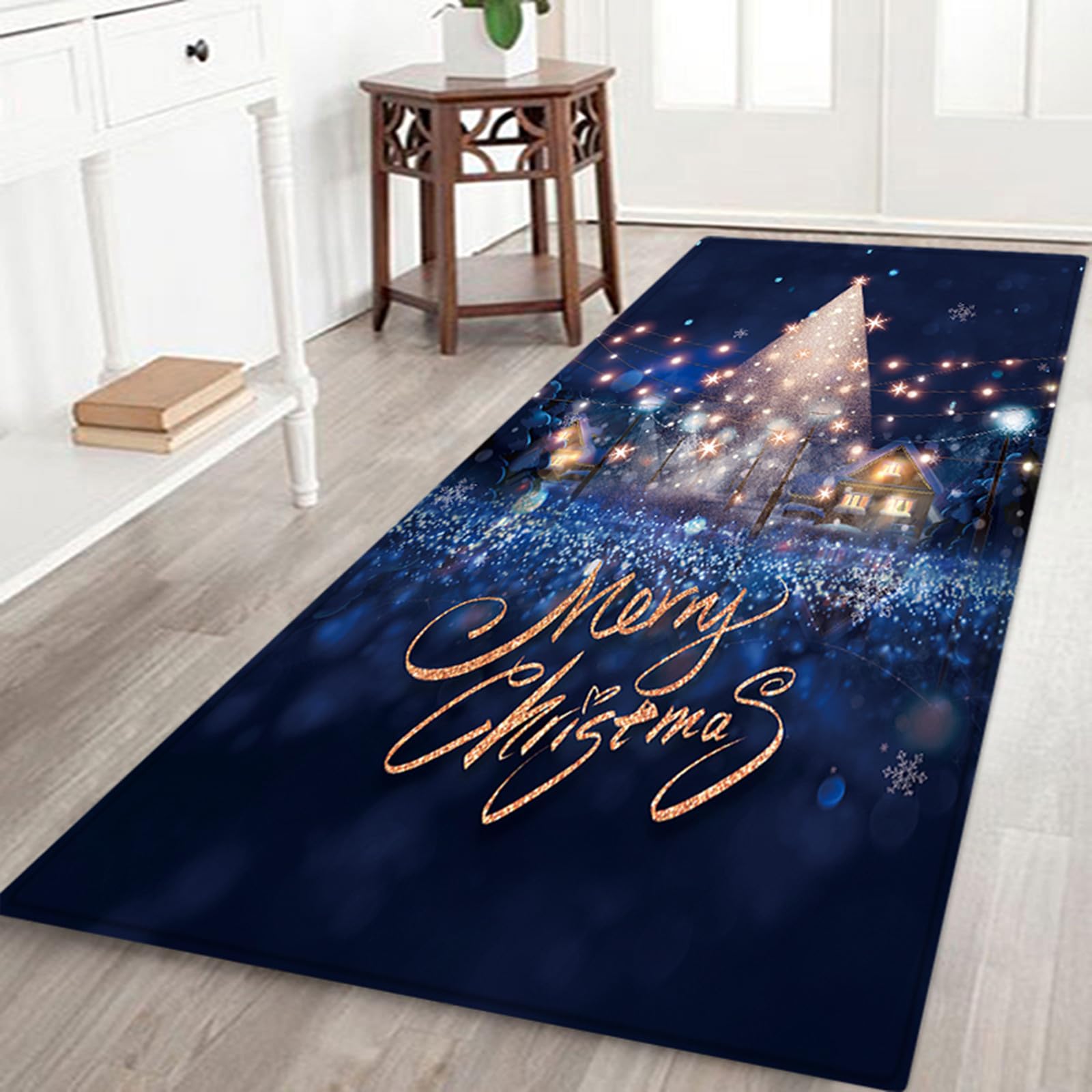 ZOKBOM Christmas Rug Runner 60x180cm, Merry Christmas Flannel Carpet Runner, Xmas Hallway Floor Mat for Bedroom Living Room Kitchen Decor, Non Slip Welcome Doormat for Entrance (Dark Purple)