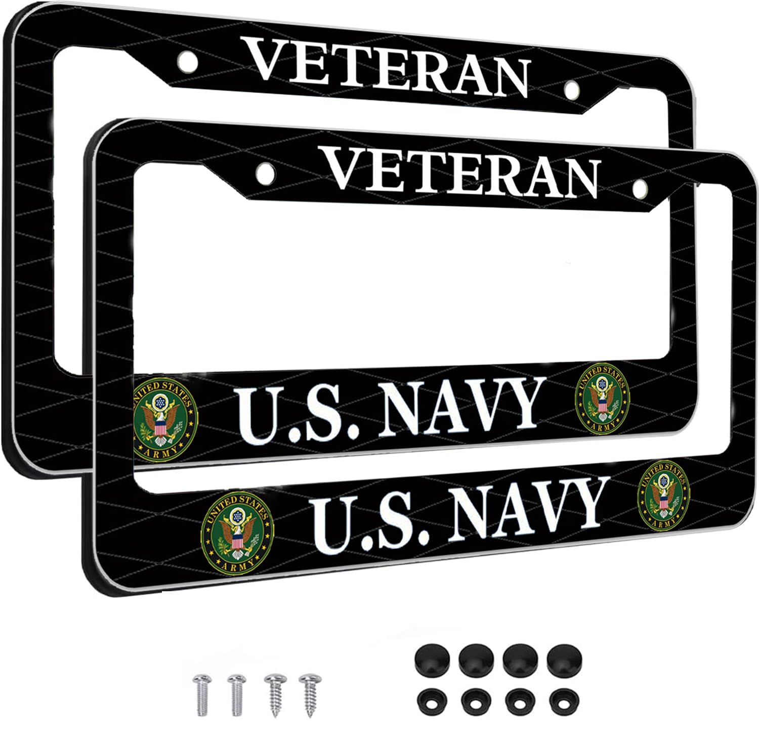 Photo 1 of 2PCS License Plate Frames for Veteran U.S.Navy,Car License Plate Bracket Holder, Premium Aluminum Alloy Weather Proof License Plate Covers with Screw Caps Cover Set Car Accessories