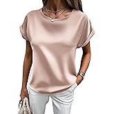 HOTOUCH Women's Short Sleeve Pullover Blouses Satin Silk Shirts Casual Loose Work Tunic Tops
