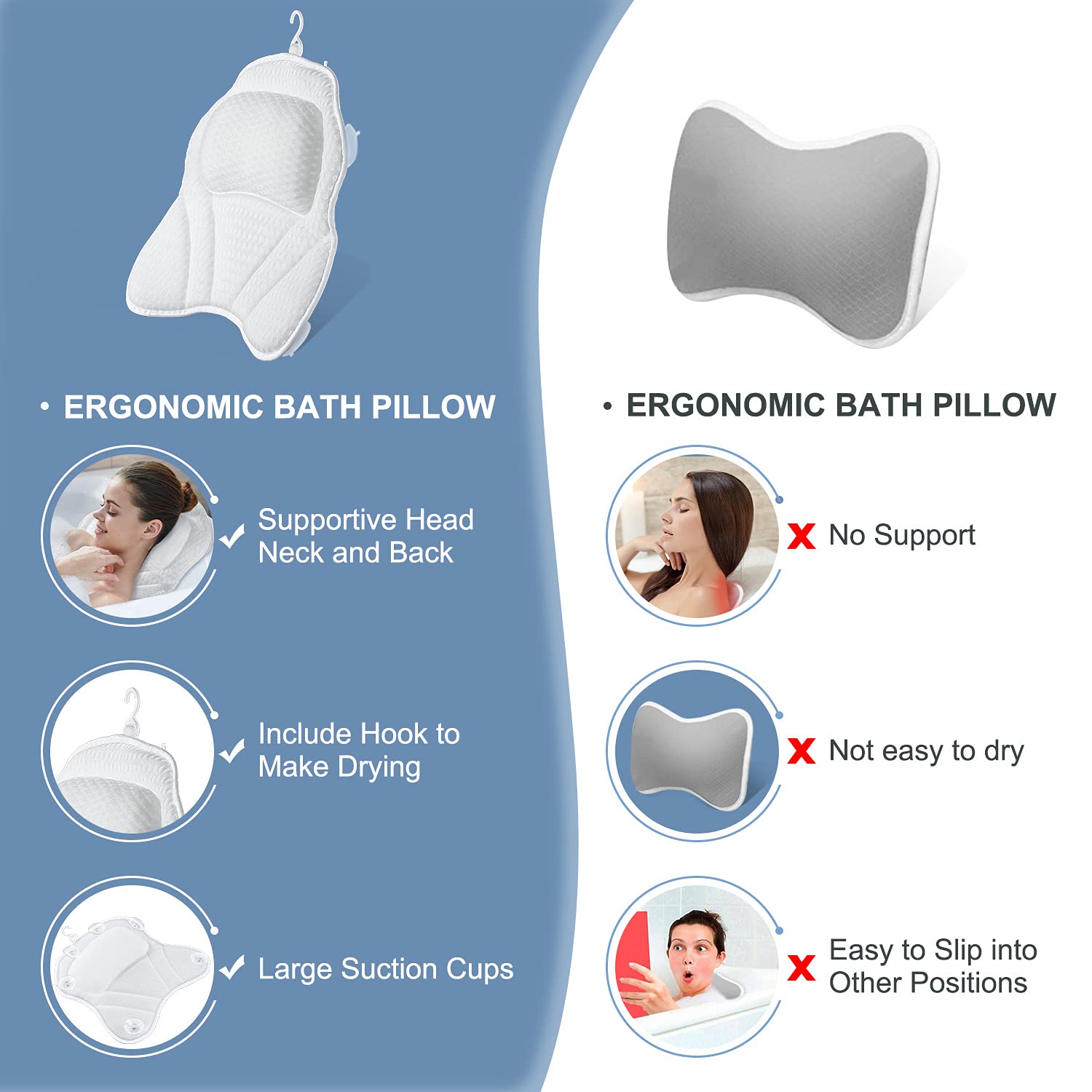 Bath Pillow for Tub, Powsure Luxury Bathtub Spa Pillow for Head, Neck, Shoulder and Back Support, 4D Air Mesh & Soft Bath Tub Pillows with 6 Non-slip Suction Cups, Fits all Bathtub and Home Spa : Beauty