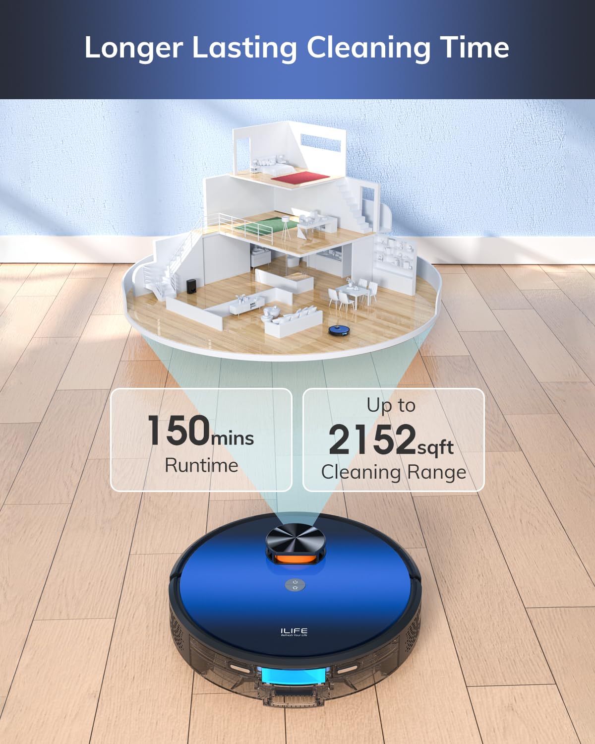 ILIFE Robot Vacuum and Mop Combo, Self Emptying for 60 Days of Cleaning, 3000Pa Suction and Lidar Navigation, Smart Mapping, Wi-Fi/App/Alexa Control, for Pet Hair Carpet Hard Floor, T10s