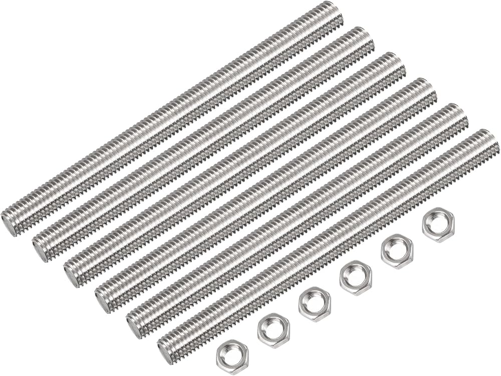sourcing map M10 x 200mm Fully Threaded Rod M10 Nuts 304 Stainless Steel 1.5mm