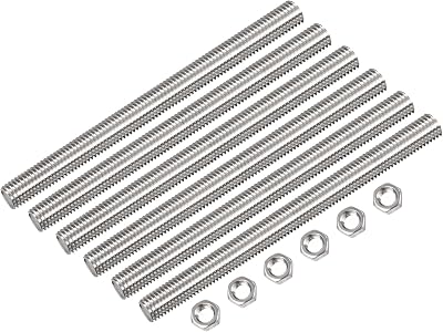 sourcing map M10 x 200mm Fully Threaded Rod M10 Nuts 304 Stainless Steel 1.5mm