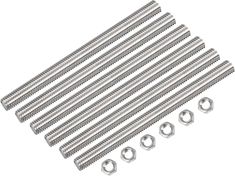 sourcing map M10 x 200mm Fully Threaded Rod M10 Nuts 304 Stainless Steel 1.5mm
