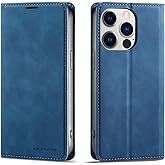 QLTYPRI Case for iPhone 14 Pro Max, Premium PU Leather Cover TPU Bumper with Card Holder Kickstand Hidden Magnetic Adsorption Shockproof Flip Wallet Case for iPhone 14 Pro Max (6.7 inch) - Blue