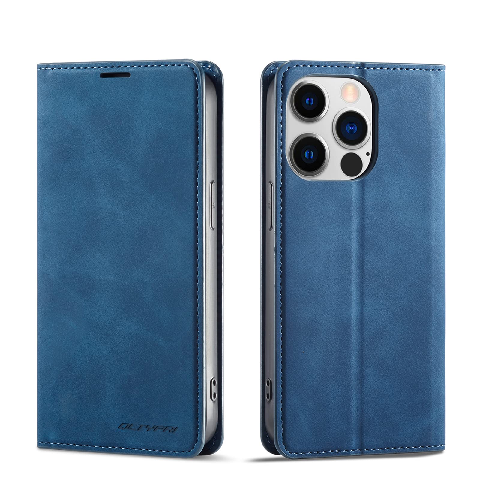 QLTYPRI Case for iPhone 13 Pro Max, Premium PU Leather Cover TPU Bumper with Card Holder Kickstand Hidden Magnetic Adsorption Shockproof Flip Wallet Case for iPhone 13 Pro Max - Blue