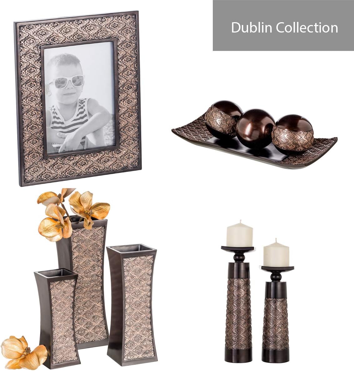 Dublin Home Decor Tray and Orbs Balls Set of 3 - Coffee Table Mantle Decor Centerpiece Bowl with Spheres House Decorations, Decorative Accents for Living Room or Dining Table, Gift Boxed (Brown): Kitchen & Dining
