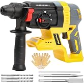 SDS Plus Cordless Rotary Hammer Drill for De-walt 20v Max Battery, Hammer Drill 20v Brushless for Concrete/Masonry/Wood/Metal, Rotomartillo, 4 Functions, 5 Drills with Gloves (Battery Not Included)