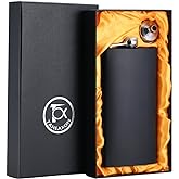 TOX TANEAXON 12 oz Matte Black Pocket Liquor Whiskey Hip Flask with Funnel and Box - Stainless Steel and Leak Proof