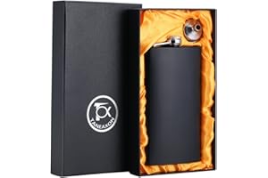 TOX TANEAXON 12 oz Matte Black Pocket Liquor Whiskey Alcohol Hip Flask with Funnel and Box - Stainless Steel and Leak Proof