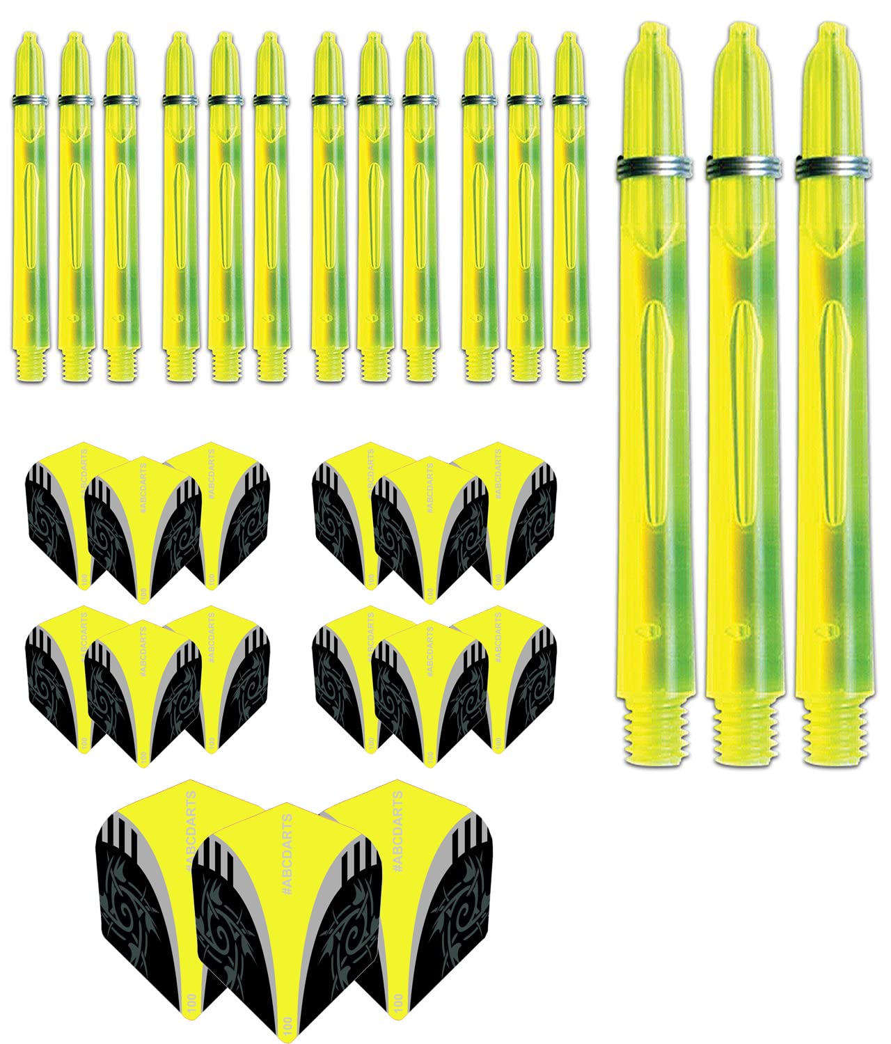Pentathlon Dart Flights and Dart Shafts Combo Kit - 5 Sets (15) Standard Darts Flights - 5 Sets (15) Darts Shafts - Yellow - MADE IN BRITAIN