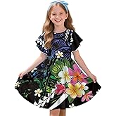 Nxidvxne Puletasi Polynesian Print 2025 Girls Short Sleeve Ruffle Dress Hawaiian Kids Clothes Casual