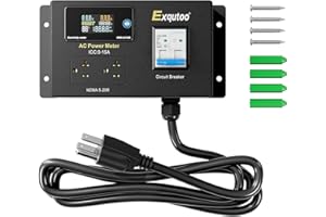 EXQUTOO AC Power Meter, 120/240 VAC NEMA 5-15P to NEMA 5-20R Outlet with Breaker & Voltmeter, Dual Socket LCD Digital Real-Time Display, Multifunction Monitor Outlet, Ideal for RVs, Generators, 15 A