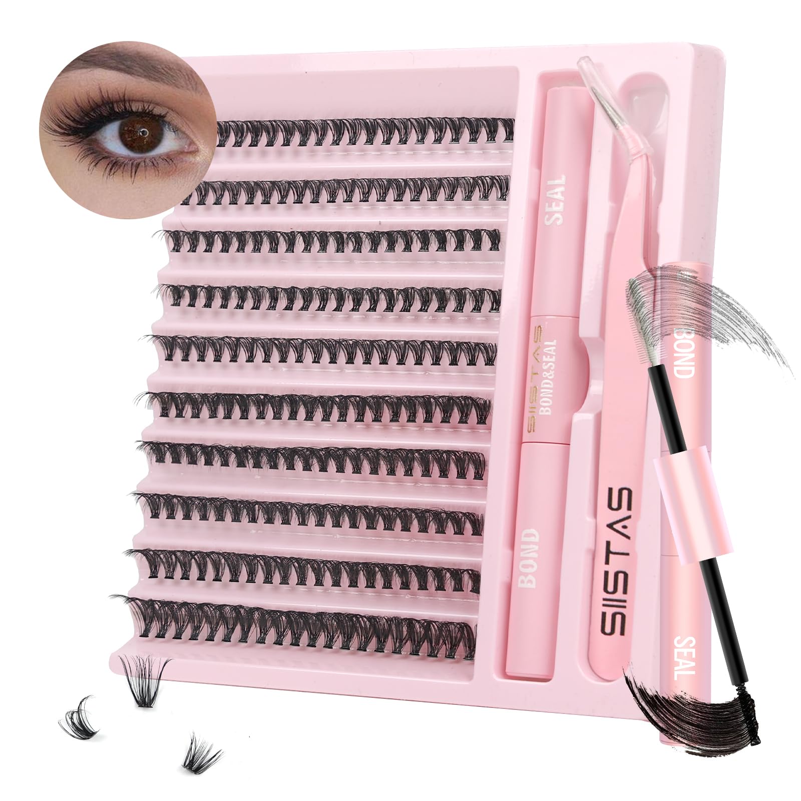 DIY Lash Extension Kit，200pcs Lash Clusters Individual Lashes Eyelash Extension Kit D Curl Volume Cluster Eyelashes with Lash Bond and Seal and Lash Tweezers，Application at Home Lash Extension Kit(30D