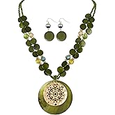 Aenu Big Pendant Necklaces for Women Fashion Multi Color Beaded Statement Necklace and Earrings Set Fashion Trendy Costume Jewelry
