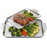 guogiyala 2PCS Grill pan: Stainless steel Grill topper for outdoor grill - easy clean grill topper suitable for camping, picnic, party