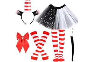 Matiniy 6 Pcs Cat Costume Include Headband Tail Tutu Skirt Bow Tail Gloves Socks for Women Girls Halloween Dress Up