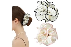 Oversized Puffy Hair Scrunchies, 2 Pack Double-Layer Ruffle Design, Voluminous Bun & Ponytail Holders for Thick Hair