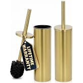 2Pcs Gold Toilet Brush and Holder Set for Modern Bathrooms (Brushed Gold) | Toilet Bowl Brush and Holder, Removable Inner Bowl, Splash Guard, Dense Bristles, Long Handle, Scratch- &amp; Corrosion-Resistant