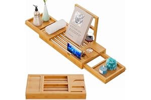 Yirilan Bamboo Bathtub Tray, Expandable Bathroom Tray, Waterproof Tray Caddy, Perfect Bath Caddy for Home Spa, Gift for Loved Ones, Bamboo