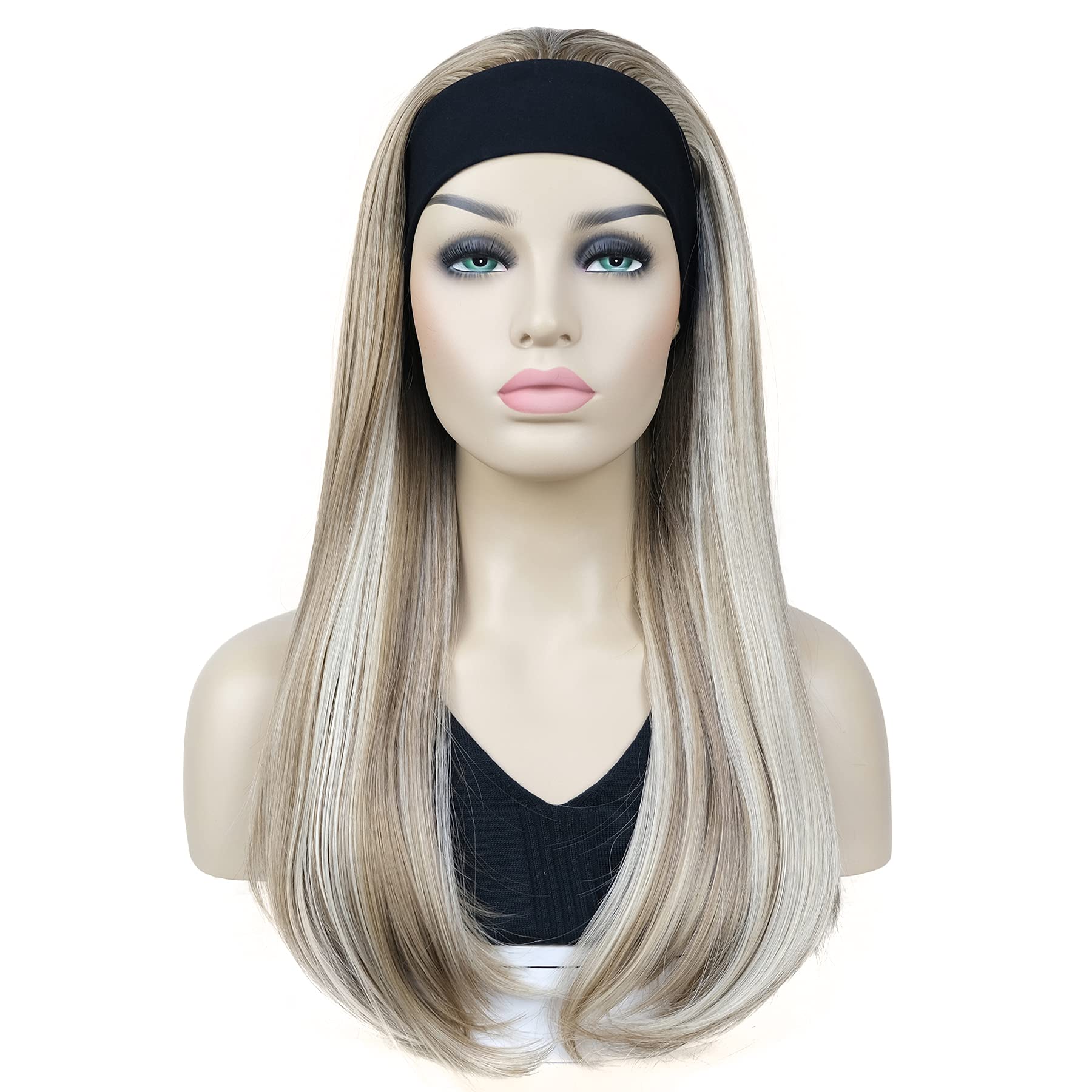 Lydell Long 3/4 Women's wigs hairpiece Straight with Adjust Black Headband wig Synthetic Hair (H16D613 Blonde Highlights) โ image 1